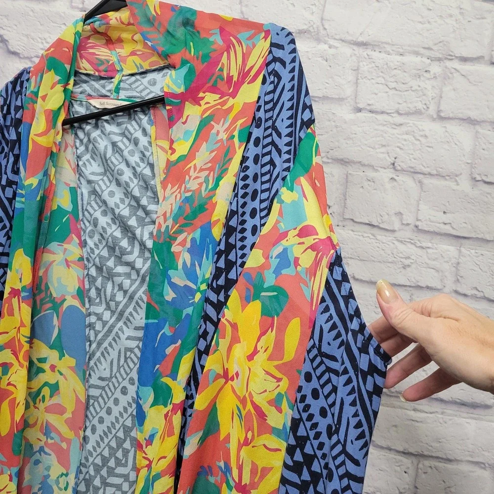Soft Surroundings Boho Hippie Kimono Beach Coverup OS Travel Resortwear Festival